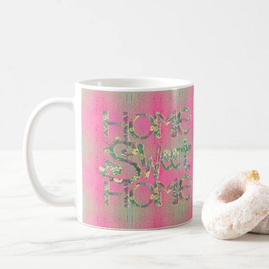 Mug Police florale "Home Sweet Home" (Avec donut)