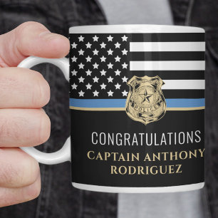 Mug Police Ligne bleue Drapeau Félicitations Retraite