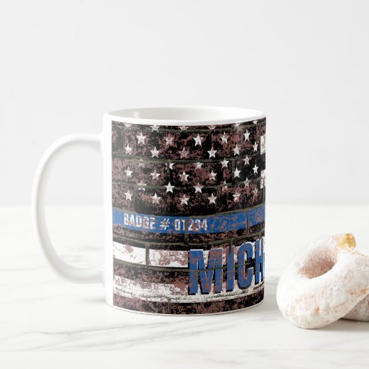 Mug Police Ligne Bleue Mince Drapeau Perdu Monogramme (Avec donut)