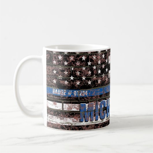 Mug Police Ligne Bleue Mince Drapeau Perdu Monogramme (Gauche)