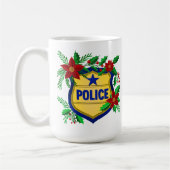 Mug Police Merry Christmas Shield with Poinsettia (Gauche)