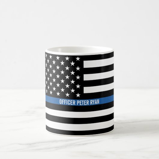 Mug Police Mince Blue Line American Flag Ajouter un no (Centre)