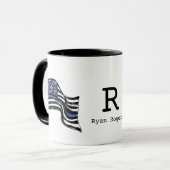 Mug Police Mince Ligne Bleue Américain Drapeau Nom (Devant gauche)