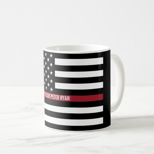 Mug Police Mince Red Line American Flag Ajouter un nom (Devant droit)