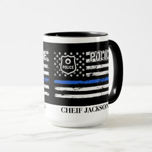 Mug Police Officier Ligne bleue Drapeau insigne café M