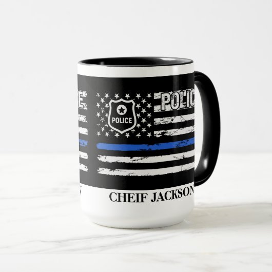 Mug Police Officier Ligne bleue Drapeau insigne café M (Devant droit)