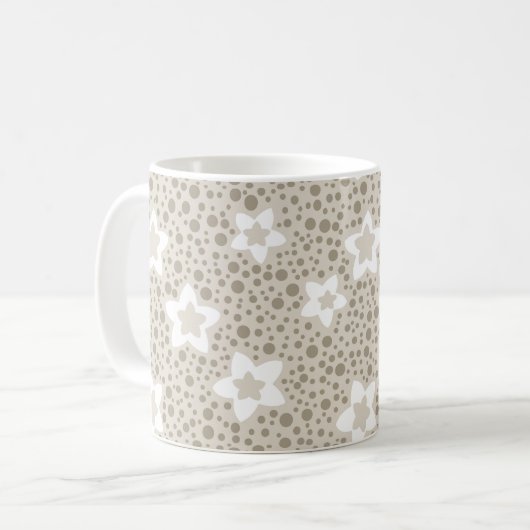 Mug Polka beige point rétro avec étoiles et fleurs (Devant gauche)
