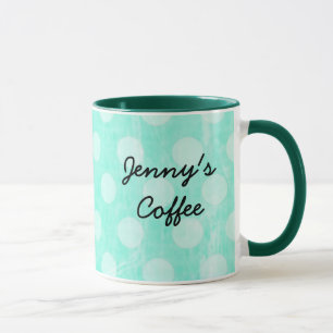 Mug Polka blanche Aqua personnalisée Boug de café poin