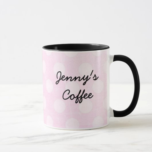 Mug Polka blanche rose personnalisée Boug de café poin (Droite)