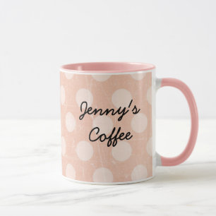 Mug Polka blanche rose personnalisée Boug de café poin