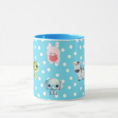 Mug Polka bleu avec caractères Kawaii (Centre)