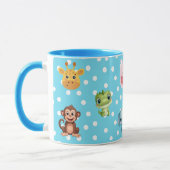 Mug Polka bleu avec caractères Kawaii (Gauche)
