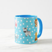 Mug Polka bleu avec caractères Kawaii (Devant droit)