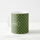 Mug Polka Dots Pattern Olive Green With Custom Name (Devant gauche)