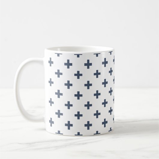 Mug Polka gris-bleu croise sur blanc (Gauche)