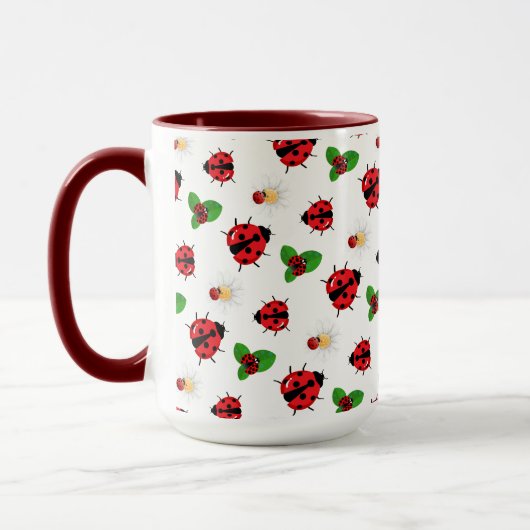 Mug Polka rouge mignon point Ladybug Fleur de margueri (Gauche)