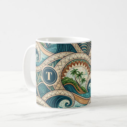 Mug Polynesian Tropical Wave Palm Trees Pattern Name (Devant gauche)