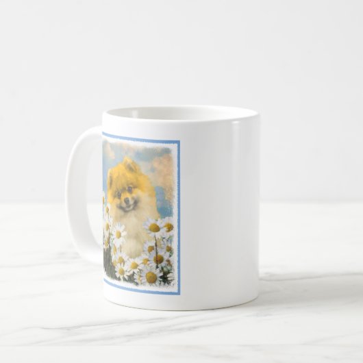 Mug Pomeranian dans les marguerites peignant - art (Devant gauche)