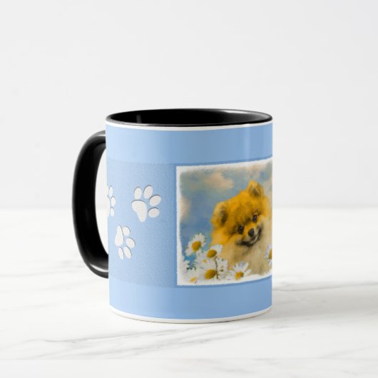 Mug Poméranien dans Daisies Peinture - Art Chien origi (Devant gauche)