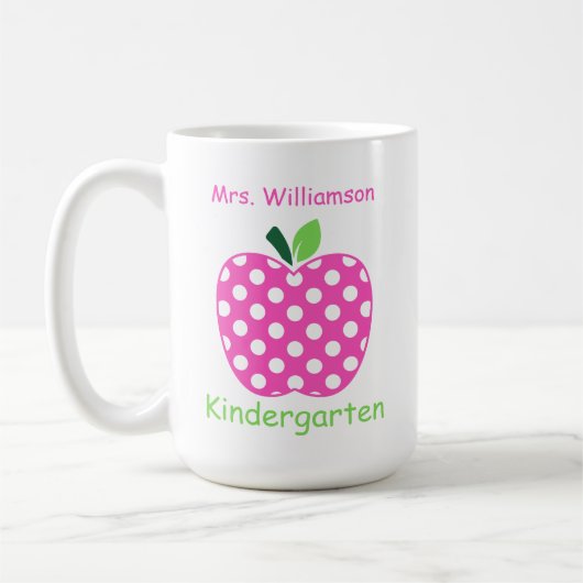 Mug Pomme de professeur à pois rose et vert (Gauche)