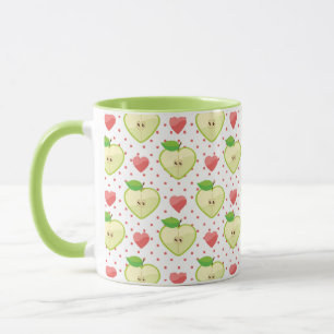 Mug Pommes de coeur avec le pois et les coeurs roses