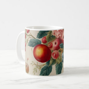 Mug Pommes, Poires, Raisins, Fleur Rose. Peint en fran