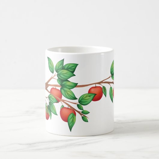 Mug Pommier rouge Branche Fruit frais et Feuilles vert (Centre)