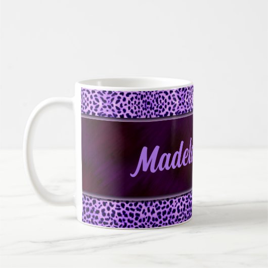 Mug Pompes pourpres et Cheetah avec nom (Gauche)