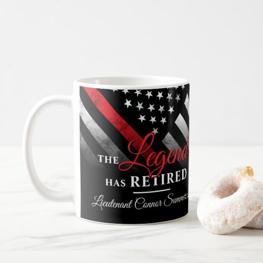 Mug Pompier Ligne Rouge Drapeau pompier retraite (Avec donut)