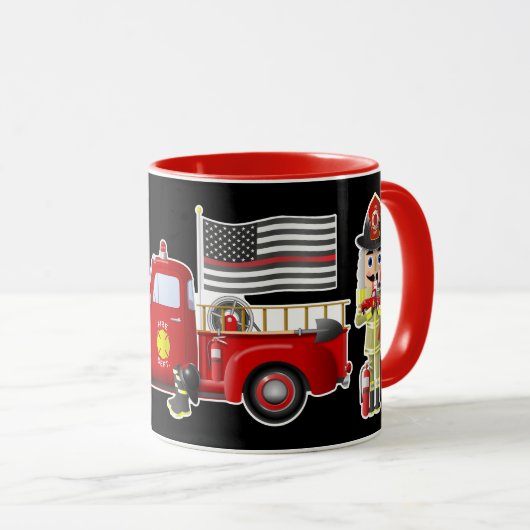 Mug Pompier Nutcrackers avec petits camions rouges (Devant droit)
