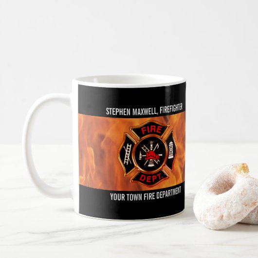 Mug Pompiers Flames Nom de l'emblème et département (Avec donut)