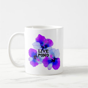 Mug Pono Vivant Hibiscus Hawaïen Violet Bleu Floral 