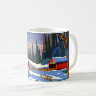 Mug Pont couvert en hiver avec skieur