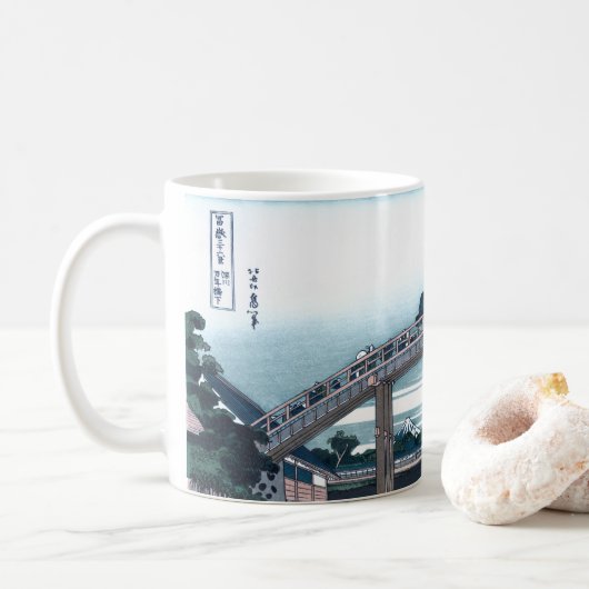 Mug Pont de Mannen, Fukaga Ukiyo-e par Hokusai, (Avec donut)