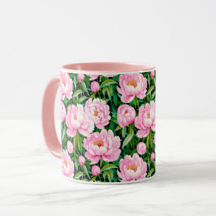 Mug Pony rose fleurit sur un Arrière - plan feuillu