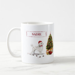 Mug Poodle blanc Funny Chien de Noël avec arbre