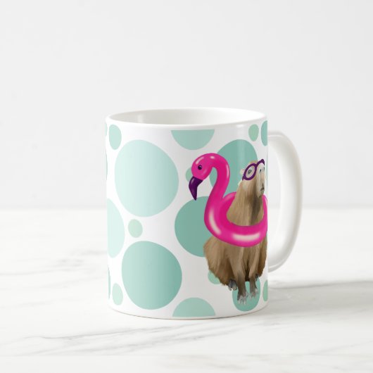 Mug Pool Party Cute Capybara Avec Flotte Flamant rose  (Devant droit)