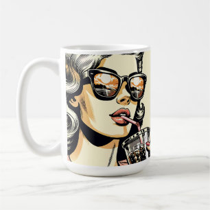 Mug Pop Art Bande Dessinée Belle Femme Buvant du Soda