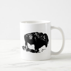 Mug Pop Art Black White Buffalo Bison Silhouette