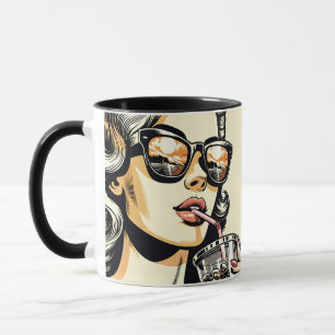 Mug Pop Art Comic Livre Jolie Femme Boire Soda