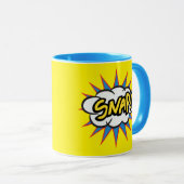 Mug Pop art snap jaune et bleu (Devant droit)