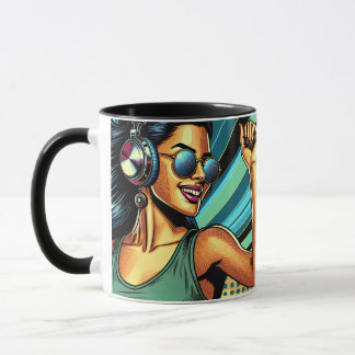 Mug Pop Art Woman dans les casques danser