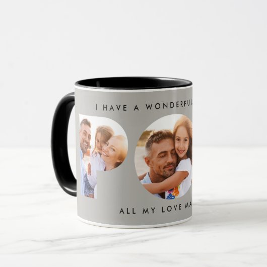 Mug Pop multi photo typographie moderne élégant gris (Devant gauche)
