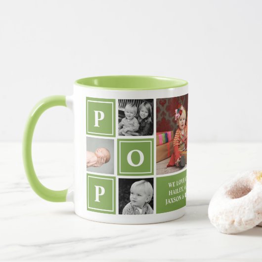 Mug Pop We Love You Green Custom Photo Collage (Avec donut)