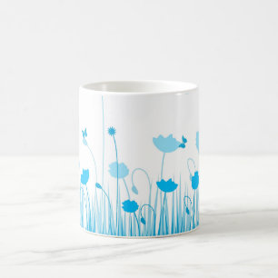 Mug Poppies bleues et blanches minimalistes Pré floral