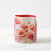 Mug Poppies d'aquarelle rouge dans un champ (Centre)