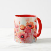 Mug Poppies d'aquarelle rouge dans un champ (Devant droit)