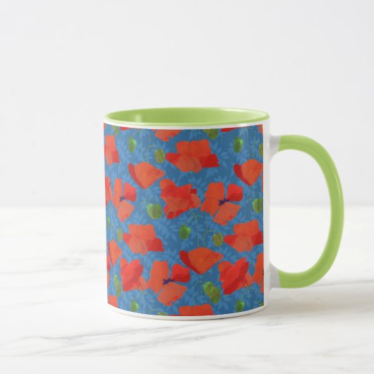 Mug Poppies de champ d'écarlate sur Motif bleu (Droite)
