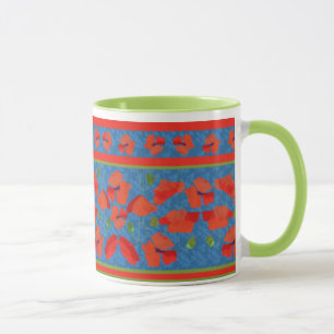Mug Poppies de champ écarlate Bordure Ringer Coffee Mu