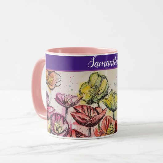 Mug Poppies de fleurs de pavot jaune orange rouge (Devant gauche)